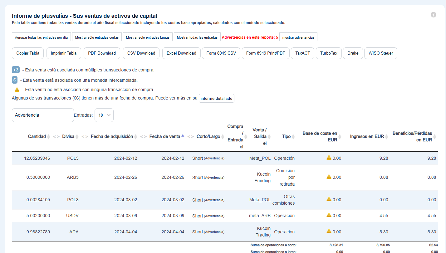 Advertencia de coste de adquisición en cero en CoinTracking