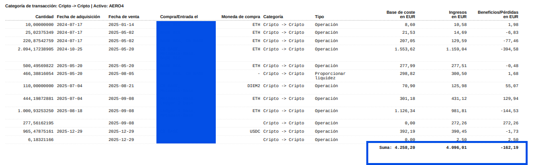 Operaciones cripto a cripto de CoinTracking para trasladar a Renta Web