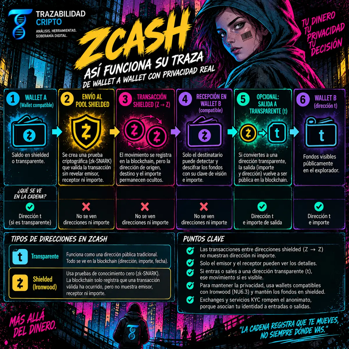 Trazabilidad de transacciones shielded de Zcash y funcionamiento del pool privado